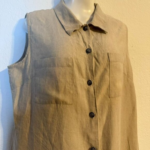 Valerie Stevens Pure Linen Button-Down Sleeveless Lagen Look Shirt Dress Size 16 - Picture 9 of 13